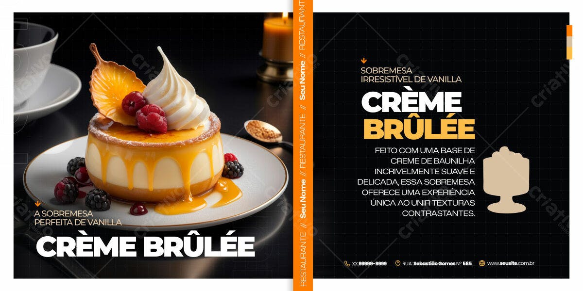 Menu Digital Creme Brûlée PSD Editável