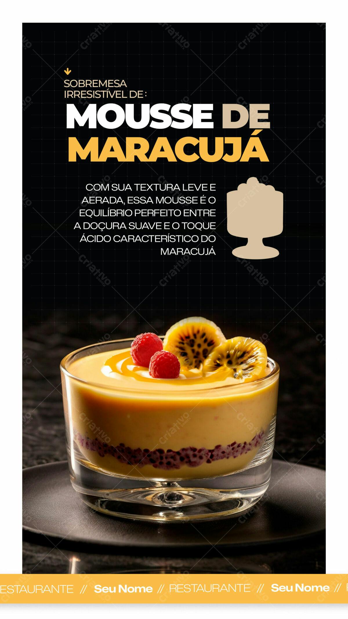 Post para Restaurante Mousse de Maracujá PSD Editável