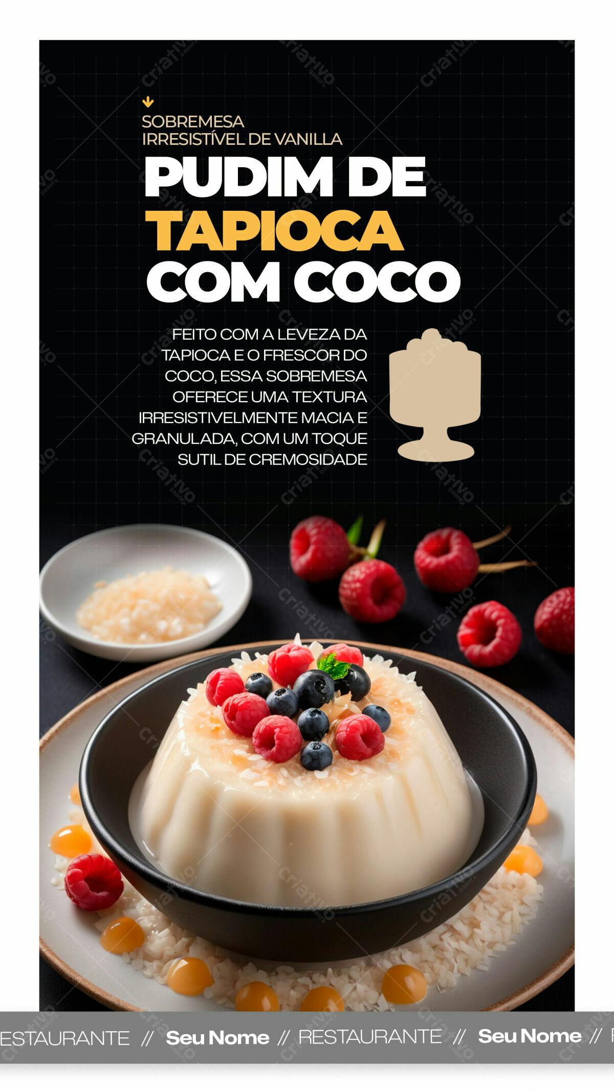 Cardápio de Restaurante Pudim de Tapioca PSD Editável