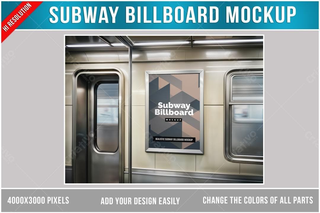 Mockup Realista de Painel Publicitário em Metrô