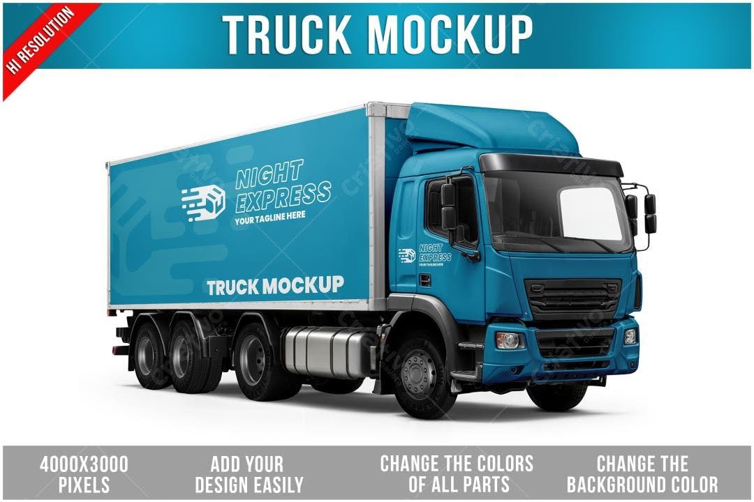 Mockup Realista de Caminhão de Carga Azul