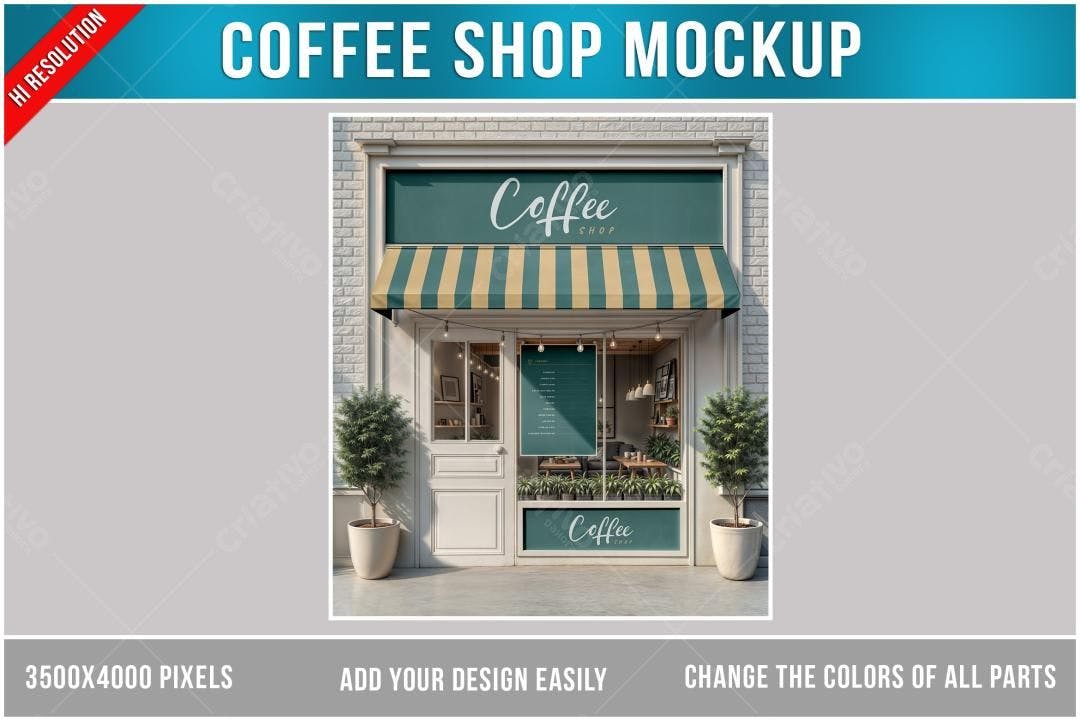 Mockup Realista de Fachada de Cafeteria
