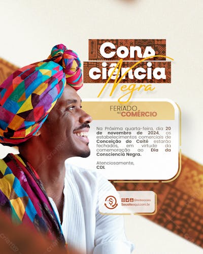 Consciência Negra 20 De Novembro Comunicado Aviso Informe Social Media Psd Editável