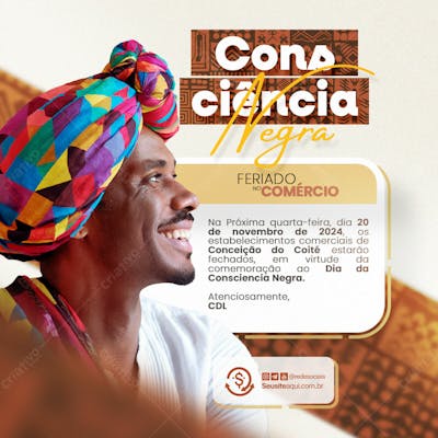Consciência Negra 20 De Novembro Comunicado Aviso Informe Social Media Psd Editável