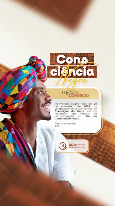 Consciência Negra 20 De Novembro Comunicado Aviso Informe Social Media Psd Editável