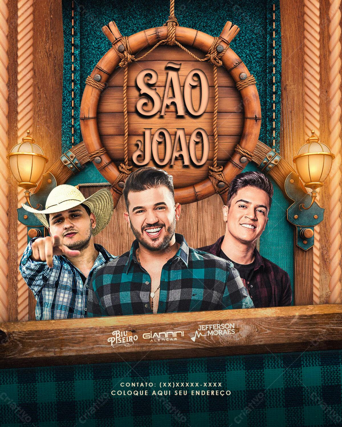 Flyer Festa Junina com Trio Musical PSD Editável