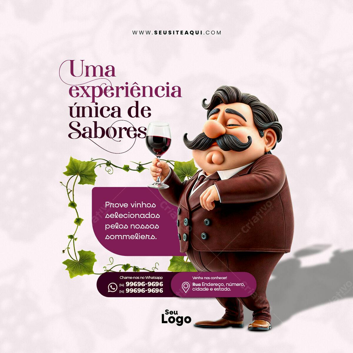 Flyer para Degustação de Vinhos PSD Editável