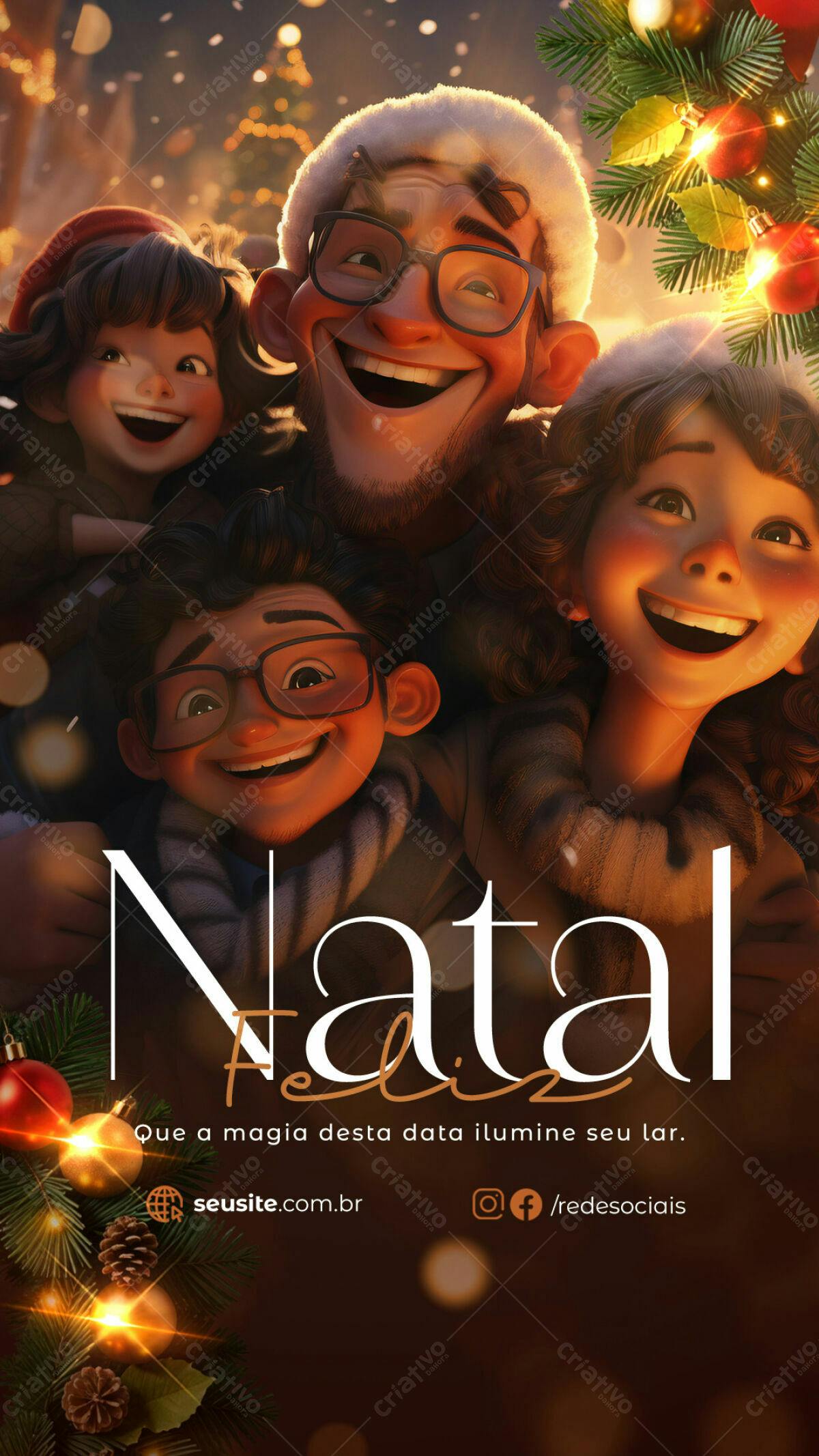 Flyer Natal Família Cartoon PSD Editável
