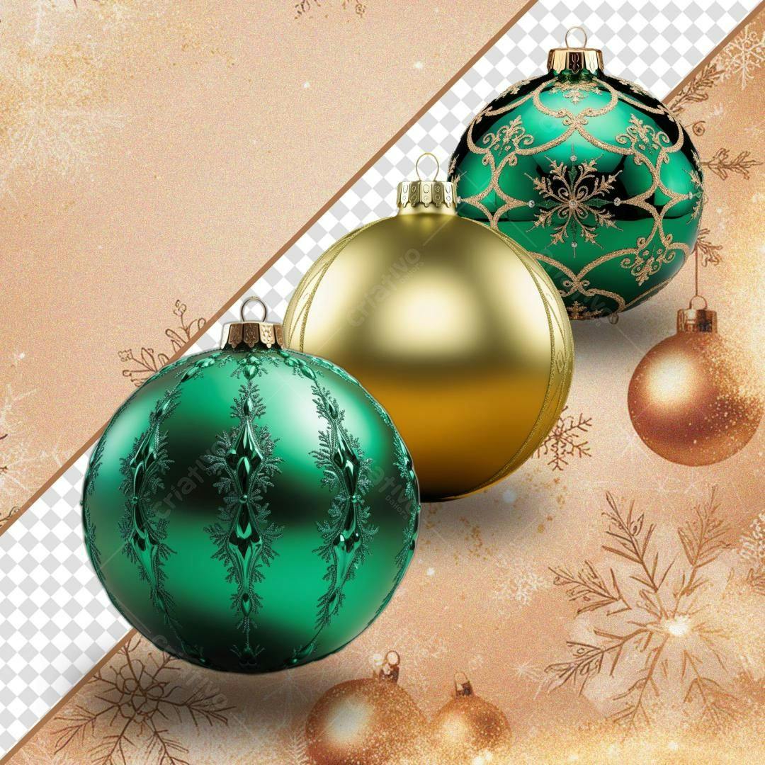 Icones Natalinos Verde e Dourado PNG com fundo transparente