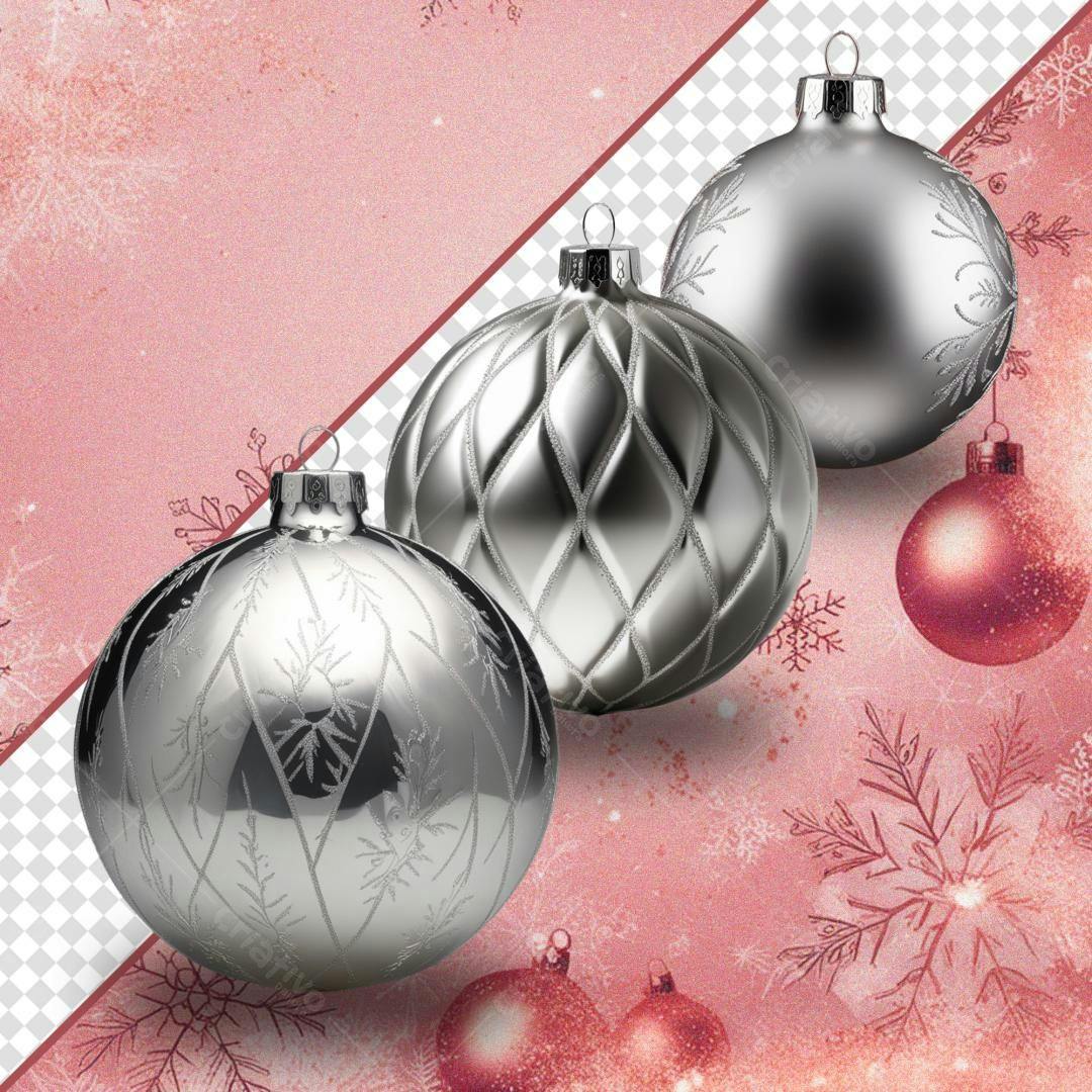 Icones Natalinos Prata e Rosa PNG com fundo transparente