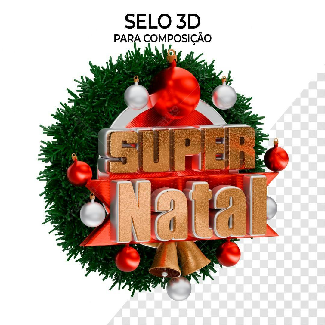 Selo 3D Natalino dourado e vermelho