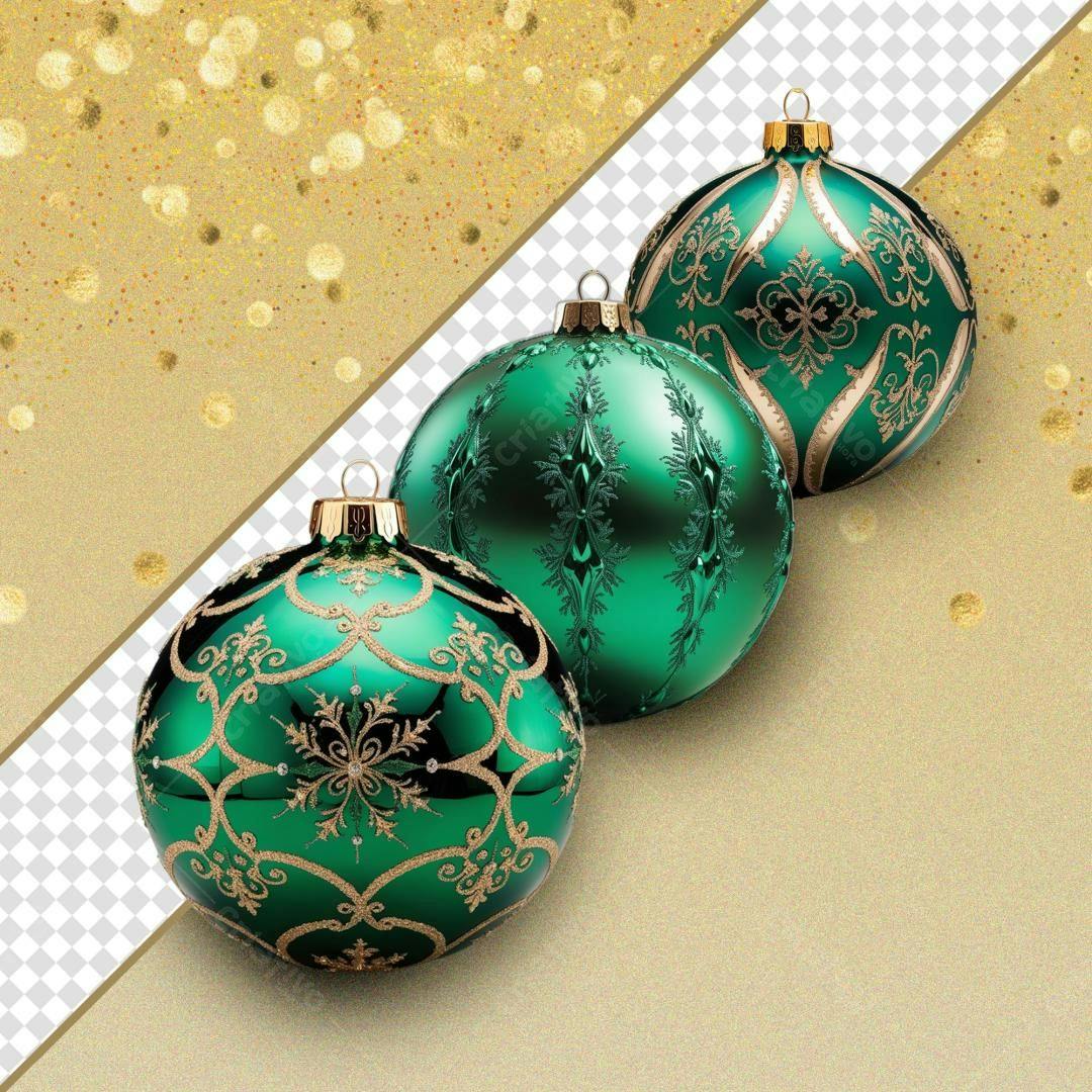 Icones Natalinos Verde e Dourado PNG com fundo transparente
