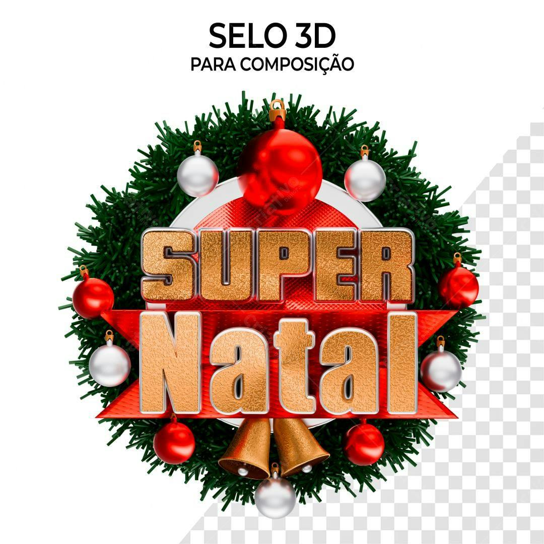 Selo 3D Natalino dourado e vermelho