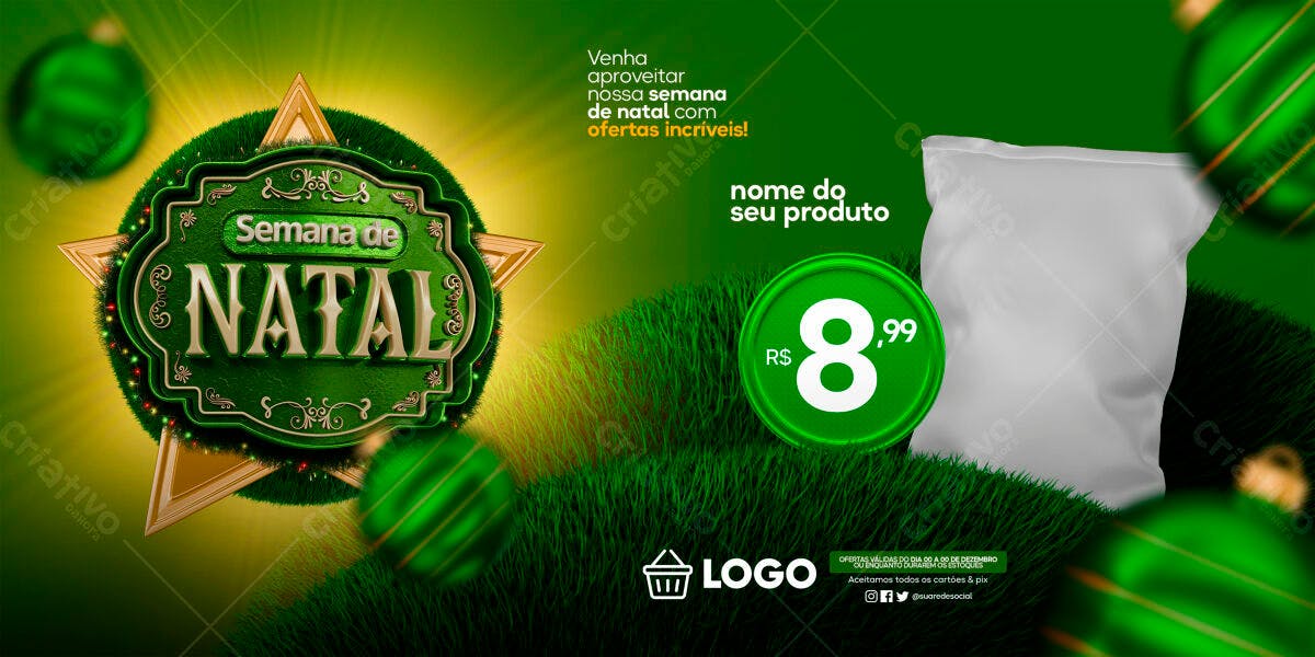 Banner Natalino Verde e Dourado PSD Editável