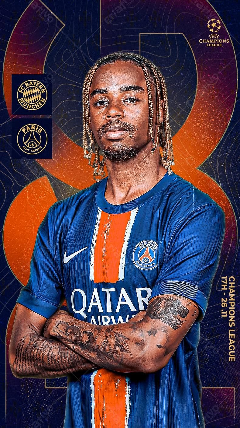 Poster Jogador de Futebol PSG Champions League PSD Editável