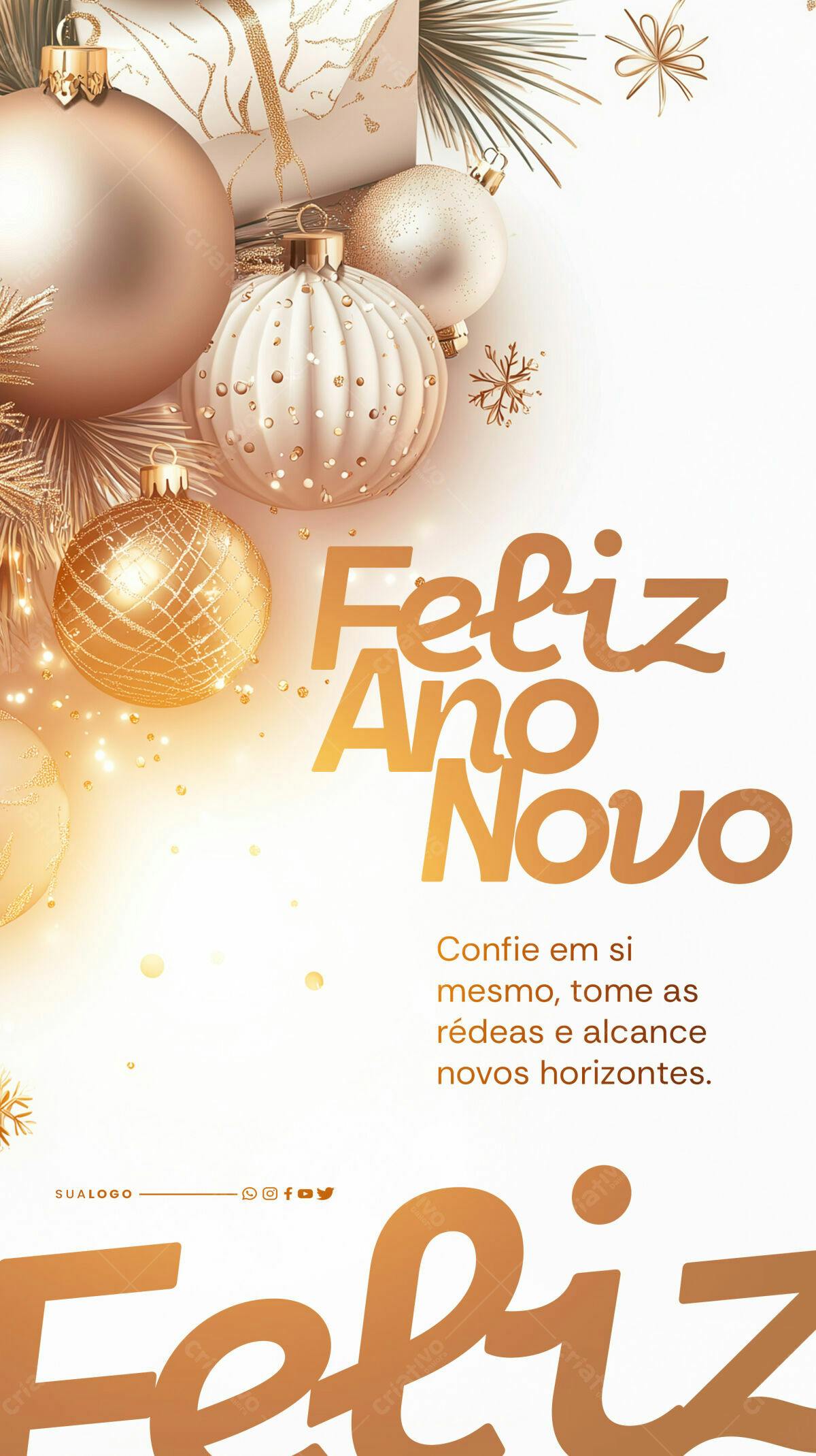 Flyer Feliz Ano Novo em tons Dourados PSD Editável