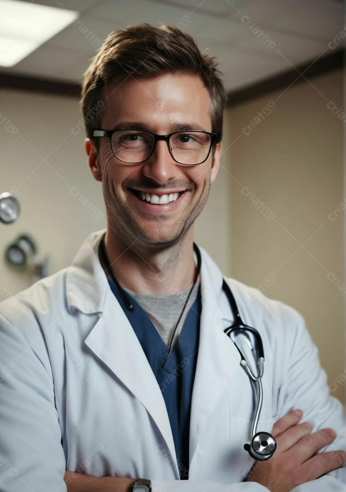 Médico sorridente com estetoscópio
