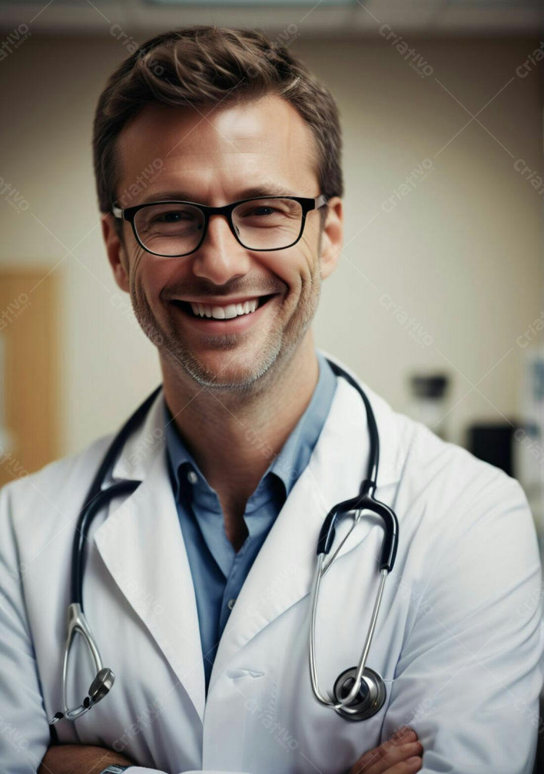 Médico sorridente com estetoscópio