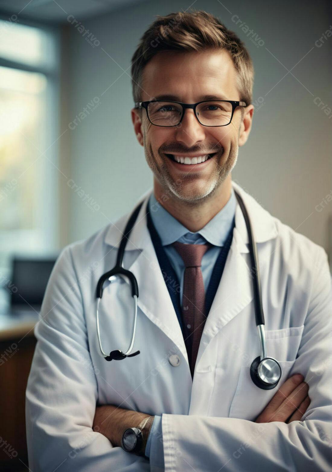 Médico sorridente com estetoscópio
