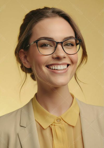 Linda Mulher Sorrindo Social Oculos Cabelo Preso
