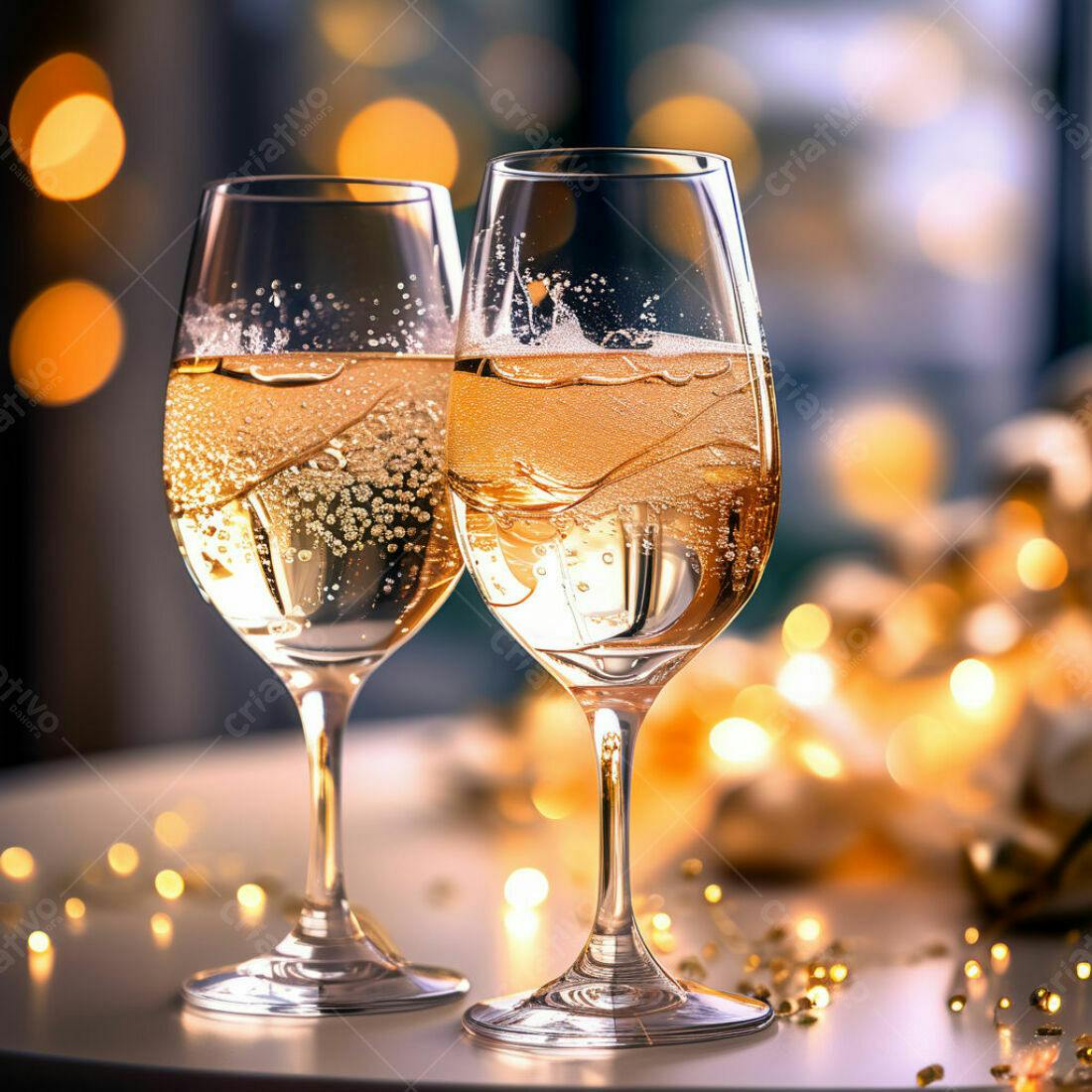 Duas taças de champanhe dourado em festa
