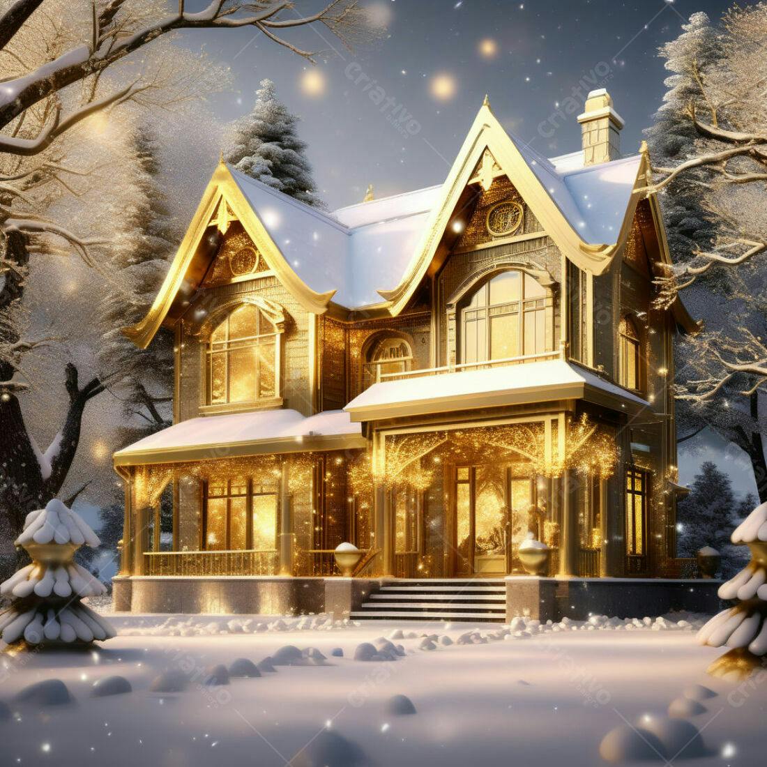 Casa Dourada em Paisagem Invernal