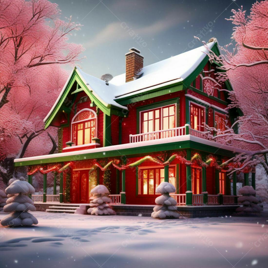Casa Enfeitada de Natal na Neve