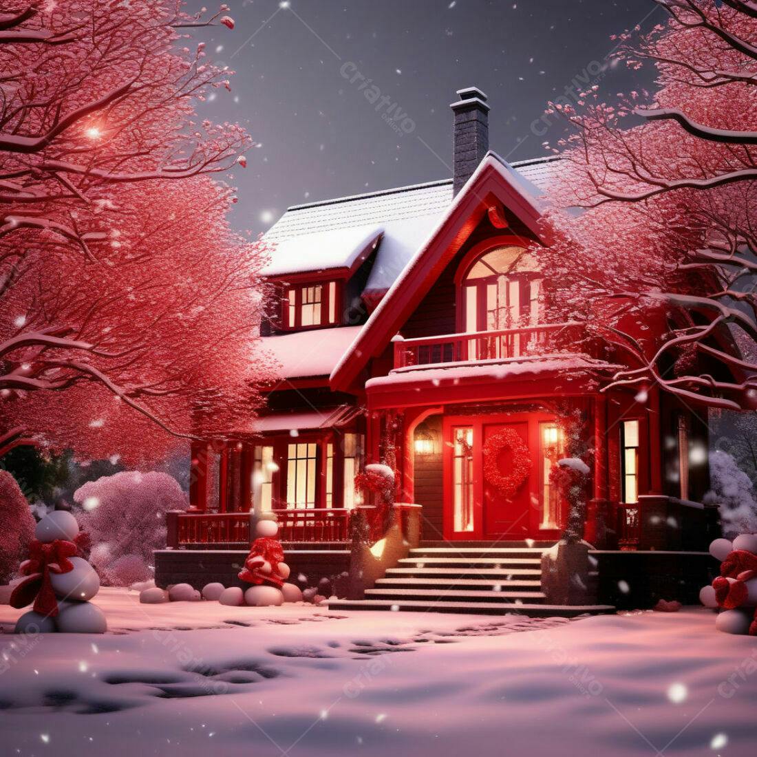 Casa vermelha nevada Natal