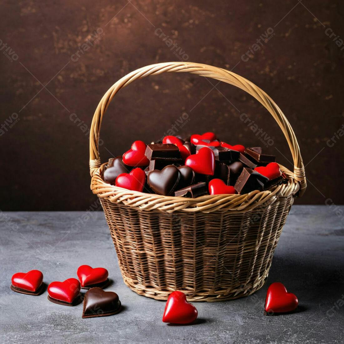 Cesta de chocolates em formato de coração para o Dia dos Namorados