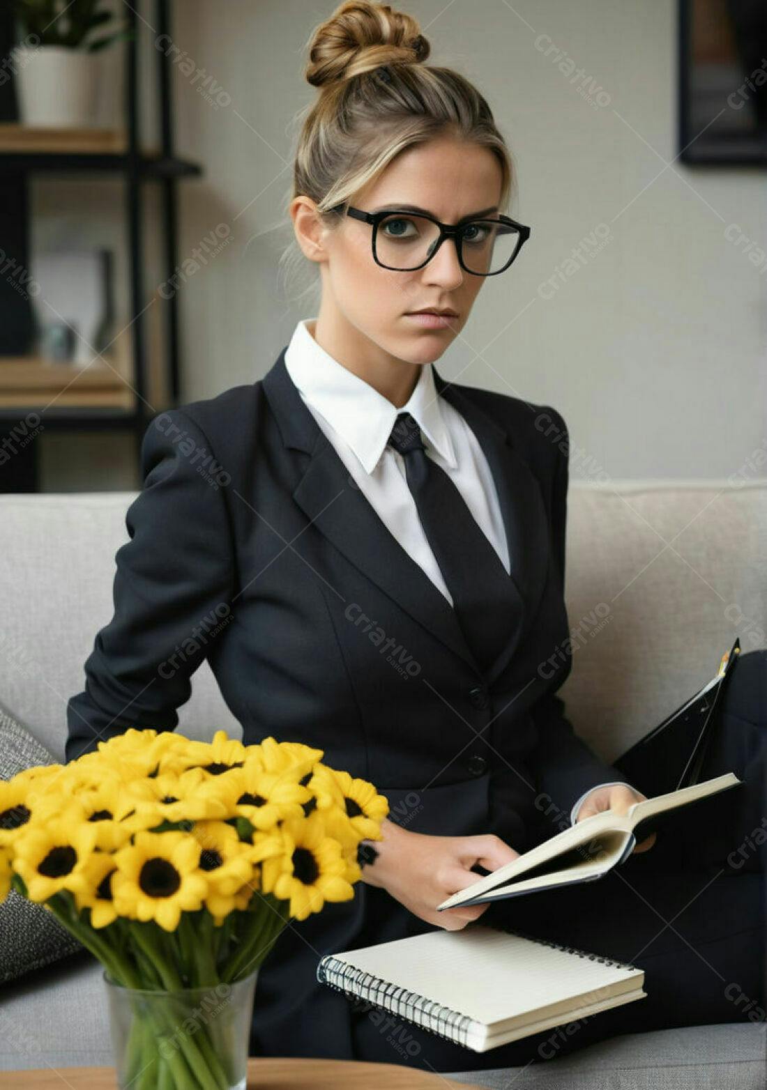 Mulher executiva lendo livro em casa
