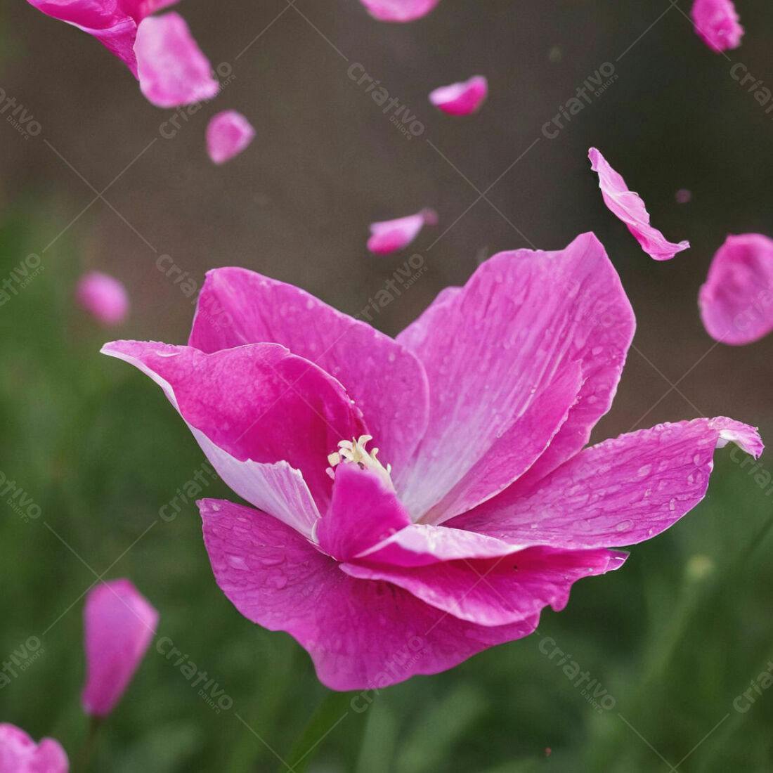 Flor rosa com pétalas caindo