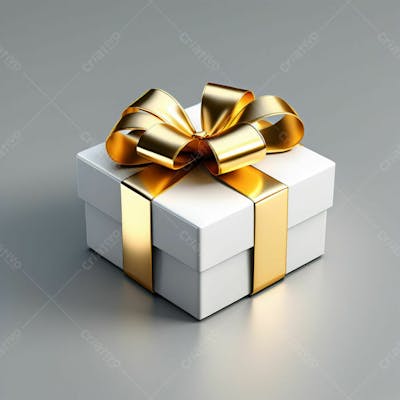 Um Presente Branco Dourado Laço Brilhante Natal Anonovo Aniversário