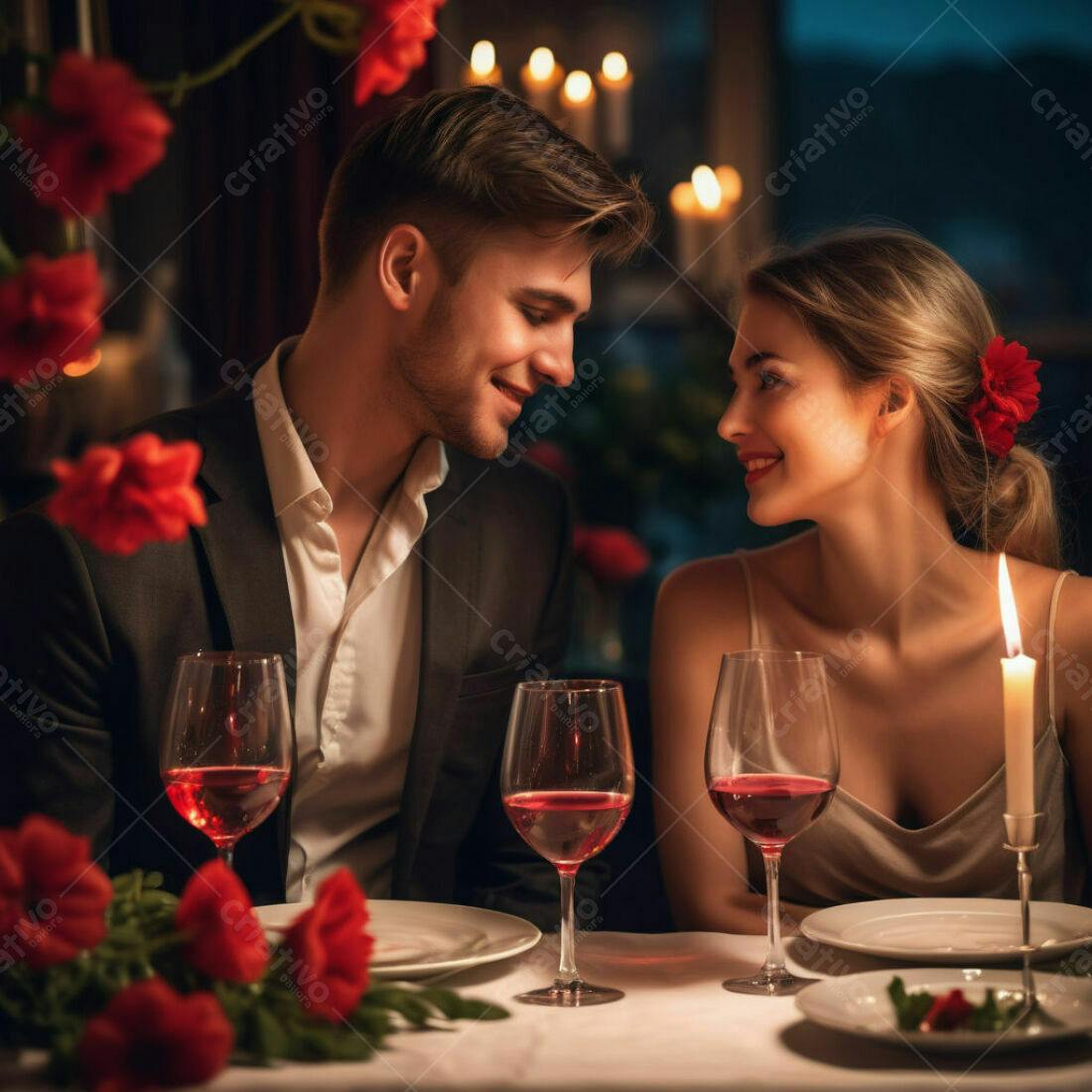Casal apaixonado em jantar romântico
