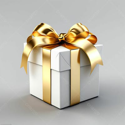 Um Presente Dourado Branco Laço Brilhante Aniversário Natal Ano Novo