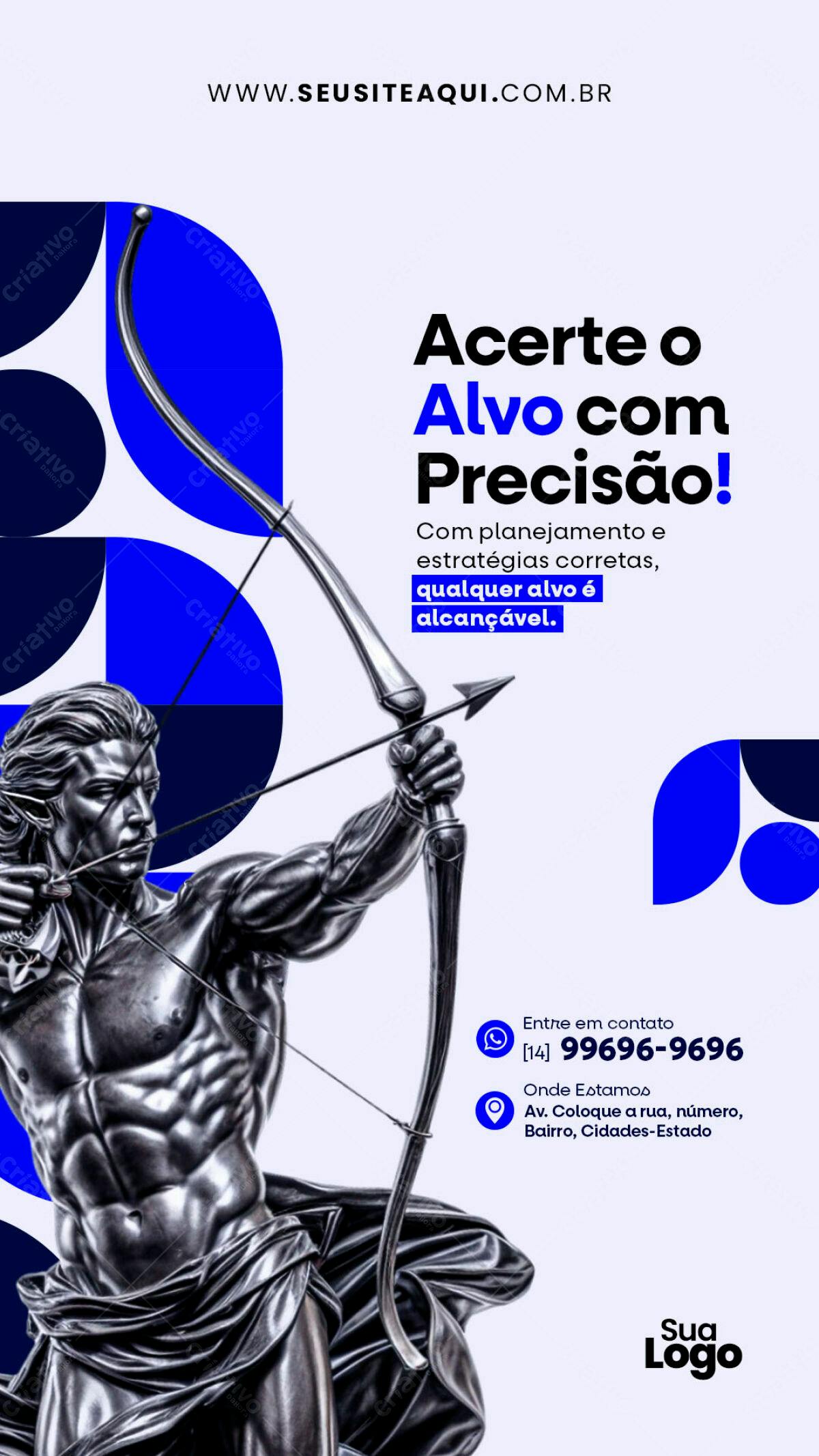 Flyer Empresarial com Arqueiro em Preto e Azul PSD Editável