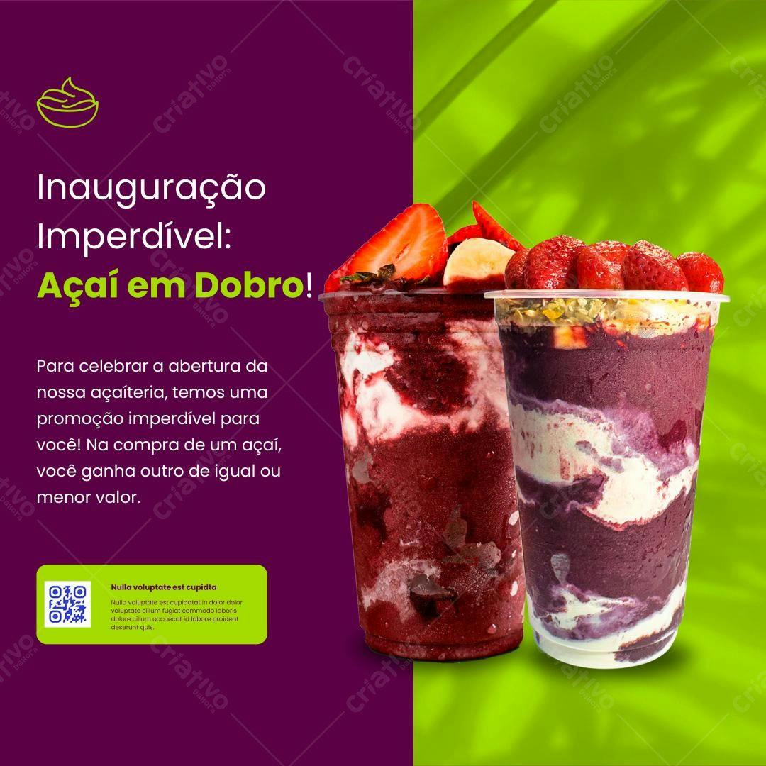 Flyer Inauguração Açaí em Dobro PSD Editável
