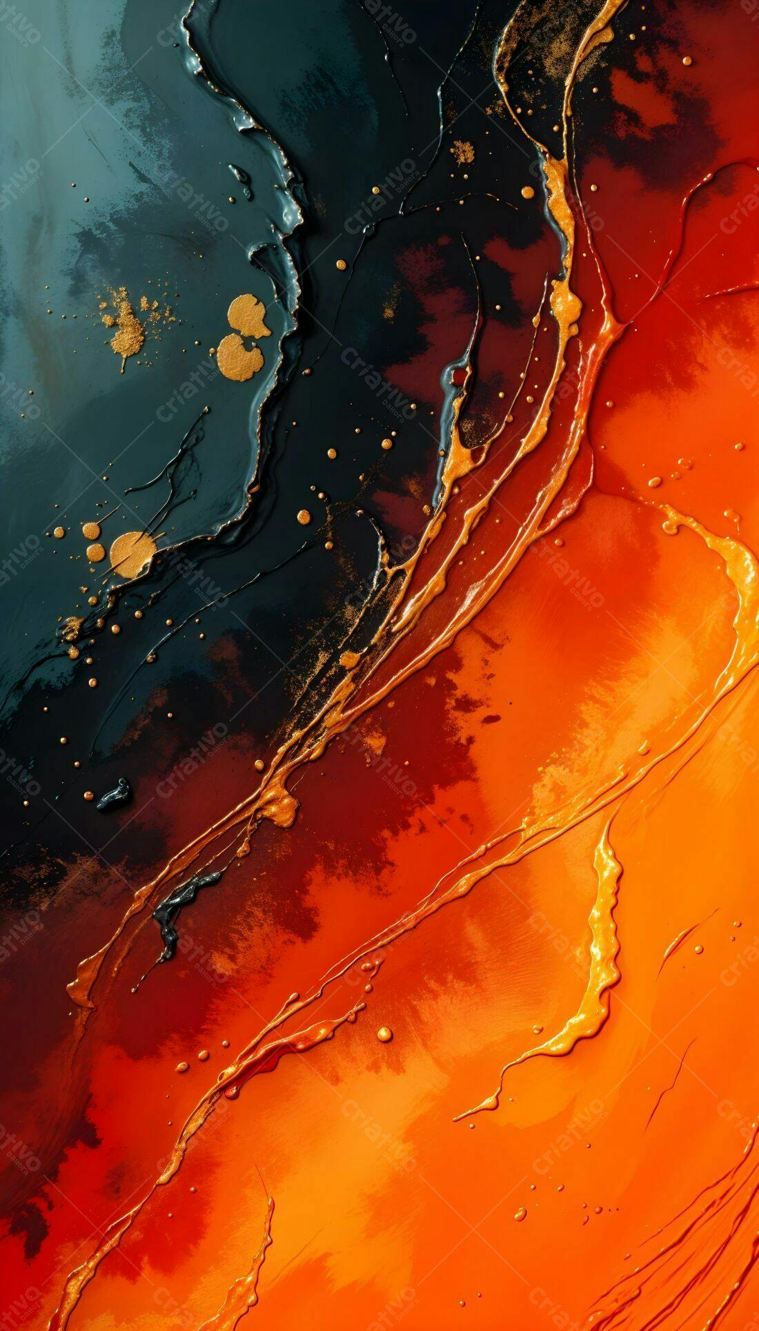 Arte Abstrata Vermelha e Dourada