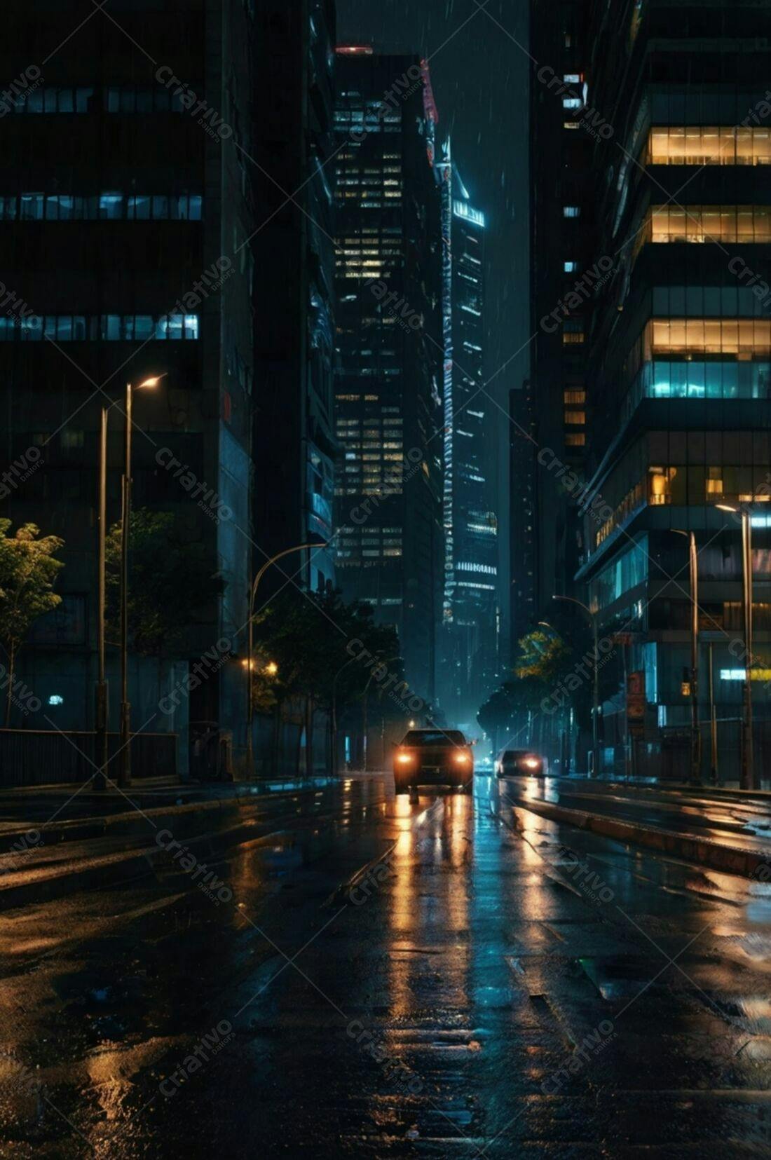 Rua Molhada Noturna em Cidade Grande