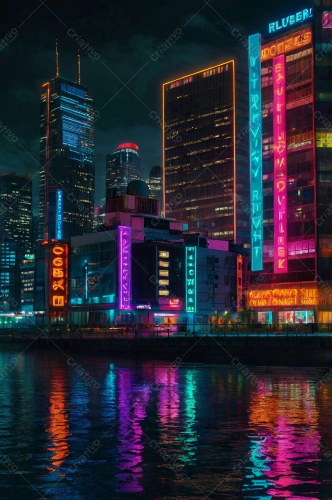 Cidade Noturna Neon Cores Vibrantes