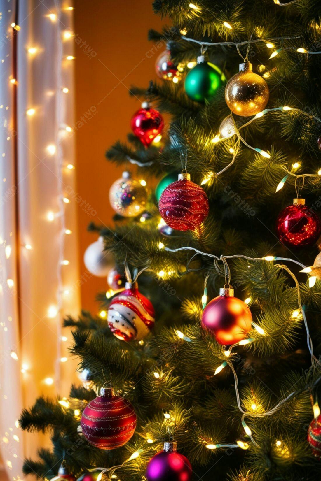 Árvore de Natal decorada com luzes e bolas