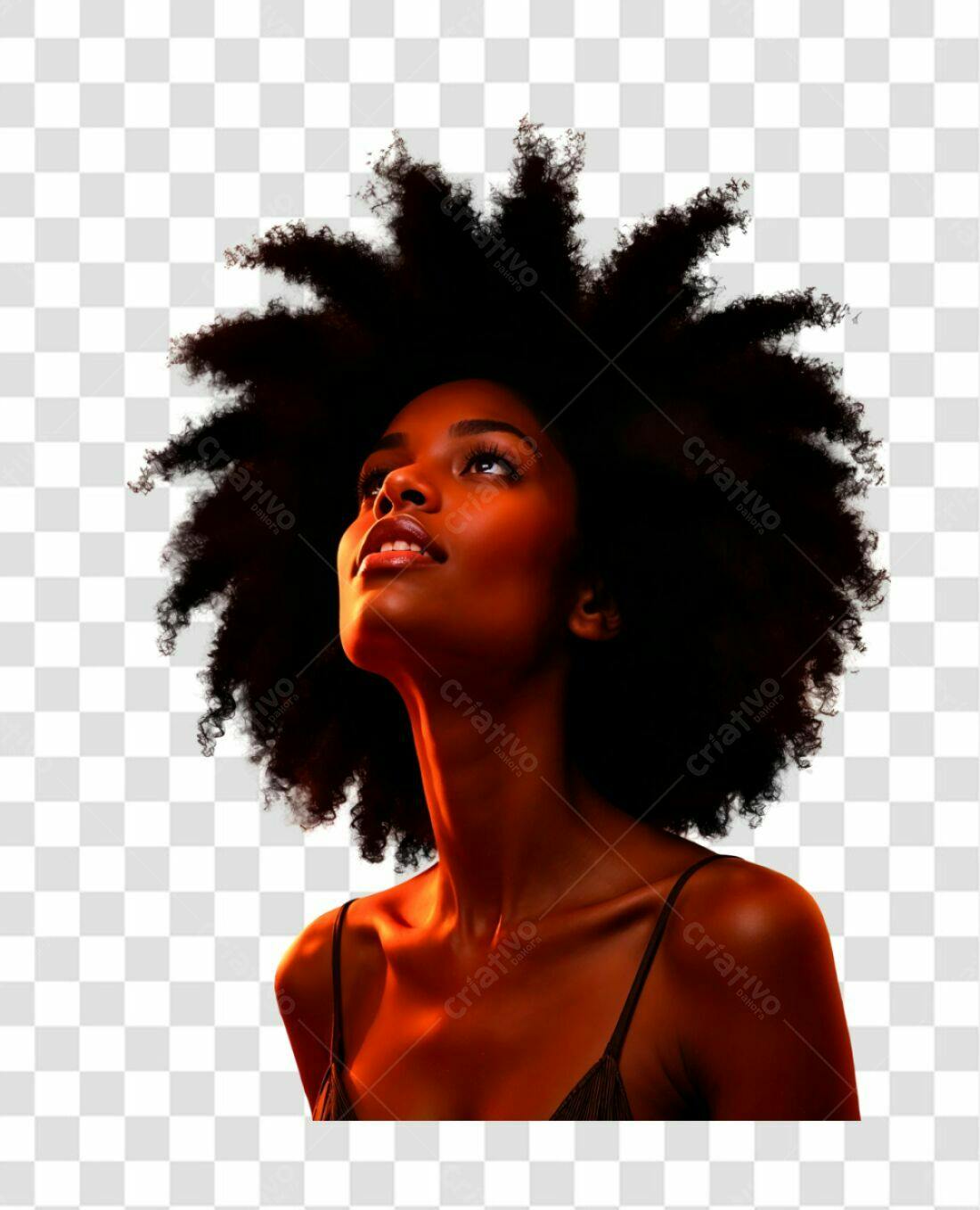 Imagem PNG mulher negra cabelo afro tons laranja fundo transparente