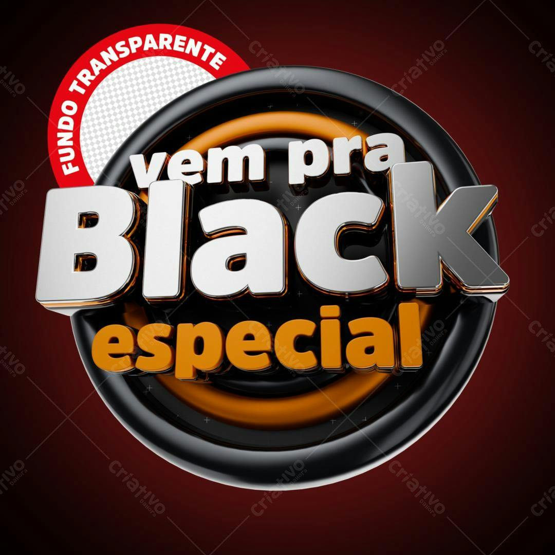 Selo 3D promocional Black Friday metálico preto e laranja
