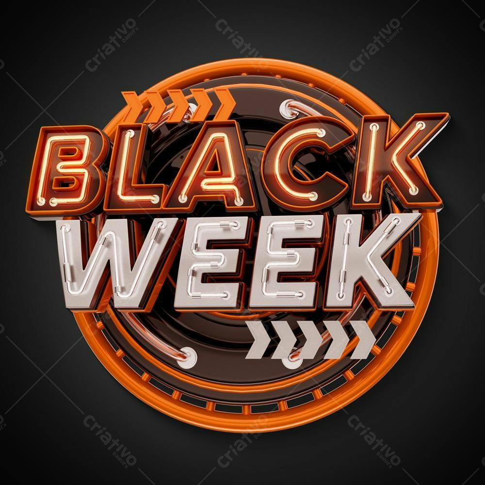 Selo 3D promocional Black Week laranja e preto
