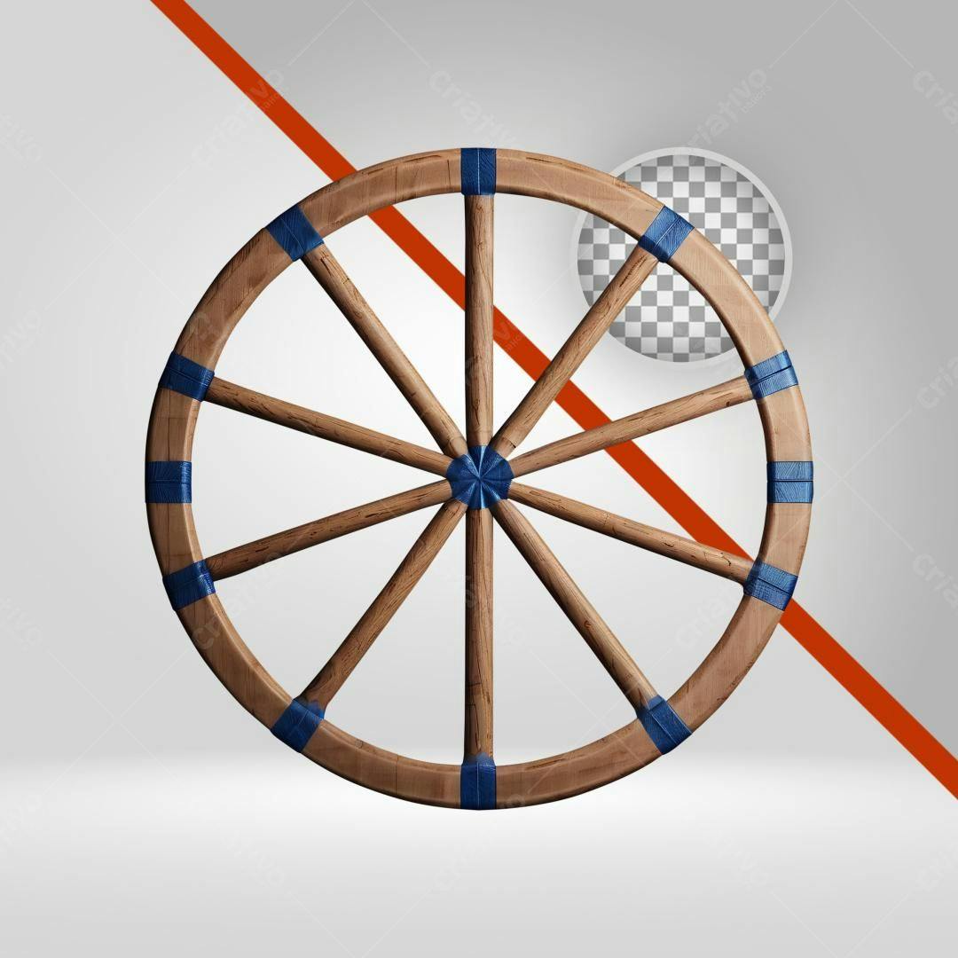 Icone Roda de Carroça Madeira e Azul PNG com fundo transparente