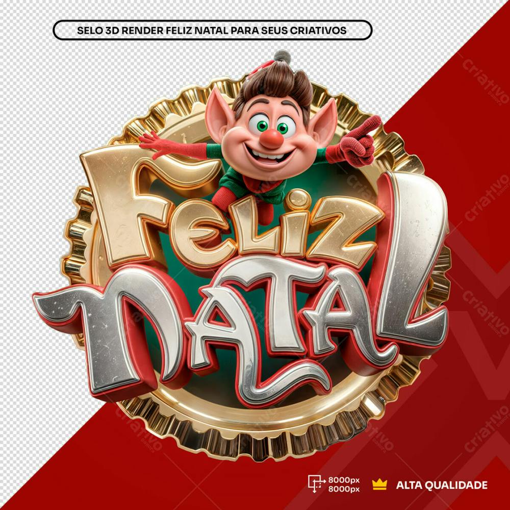 Selo 3D Feliz Natal Duende Elemento 3D Composição Psd