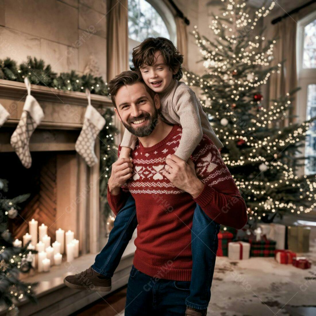 Pai e filho no Natal sorrindo juntos