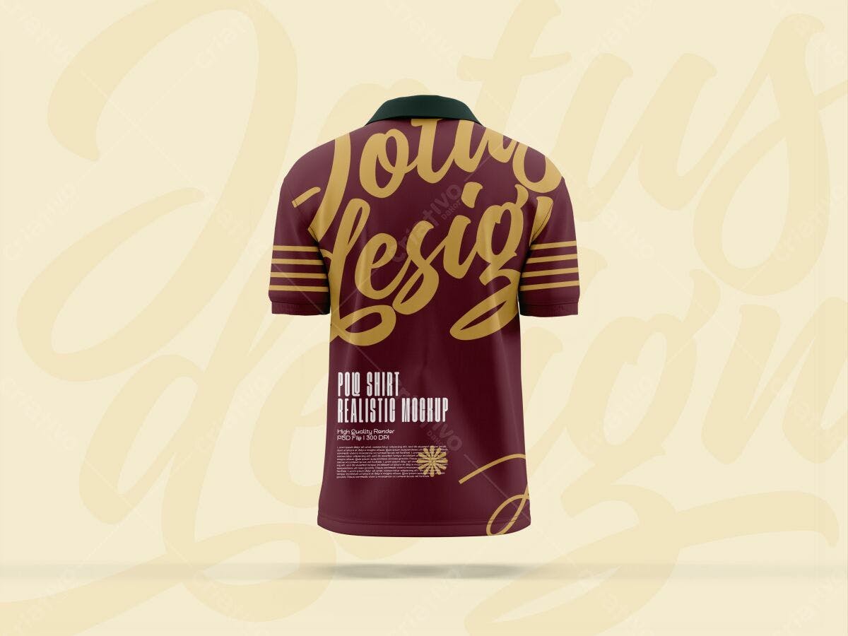 Camiseta Polo Bordô e Dourado PSD Editável