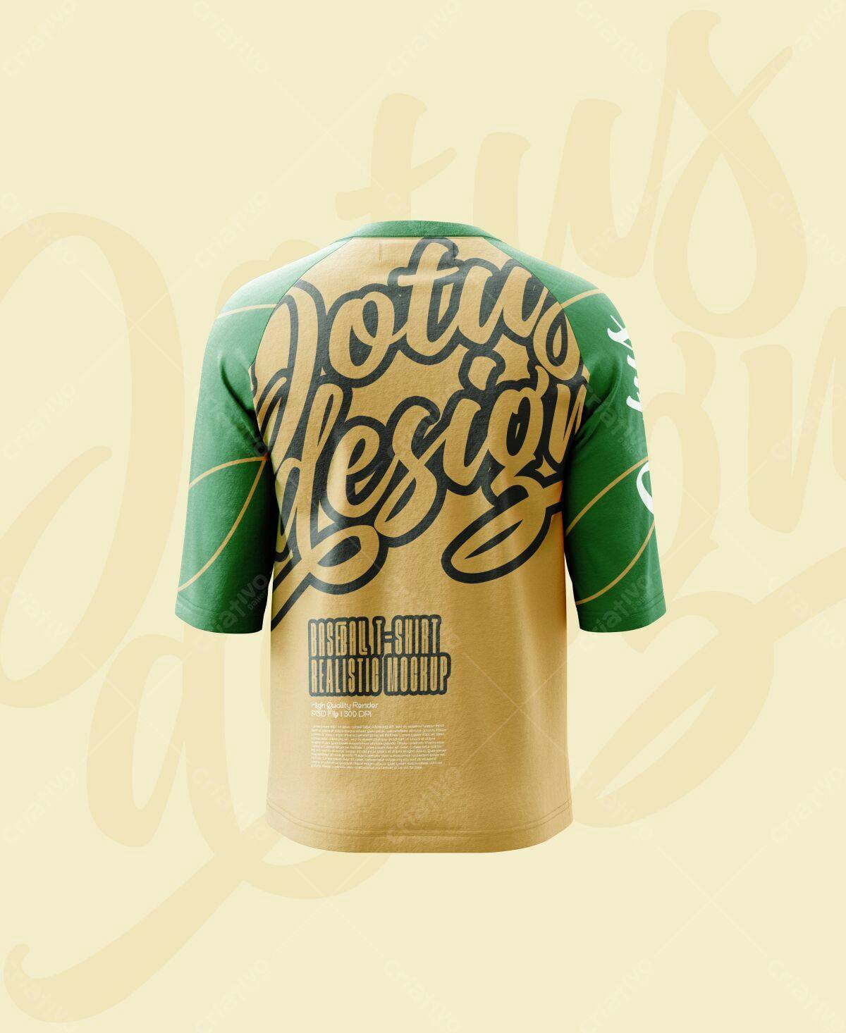 Mockup Camiseta Baseball Bege e Verde PSD Editável