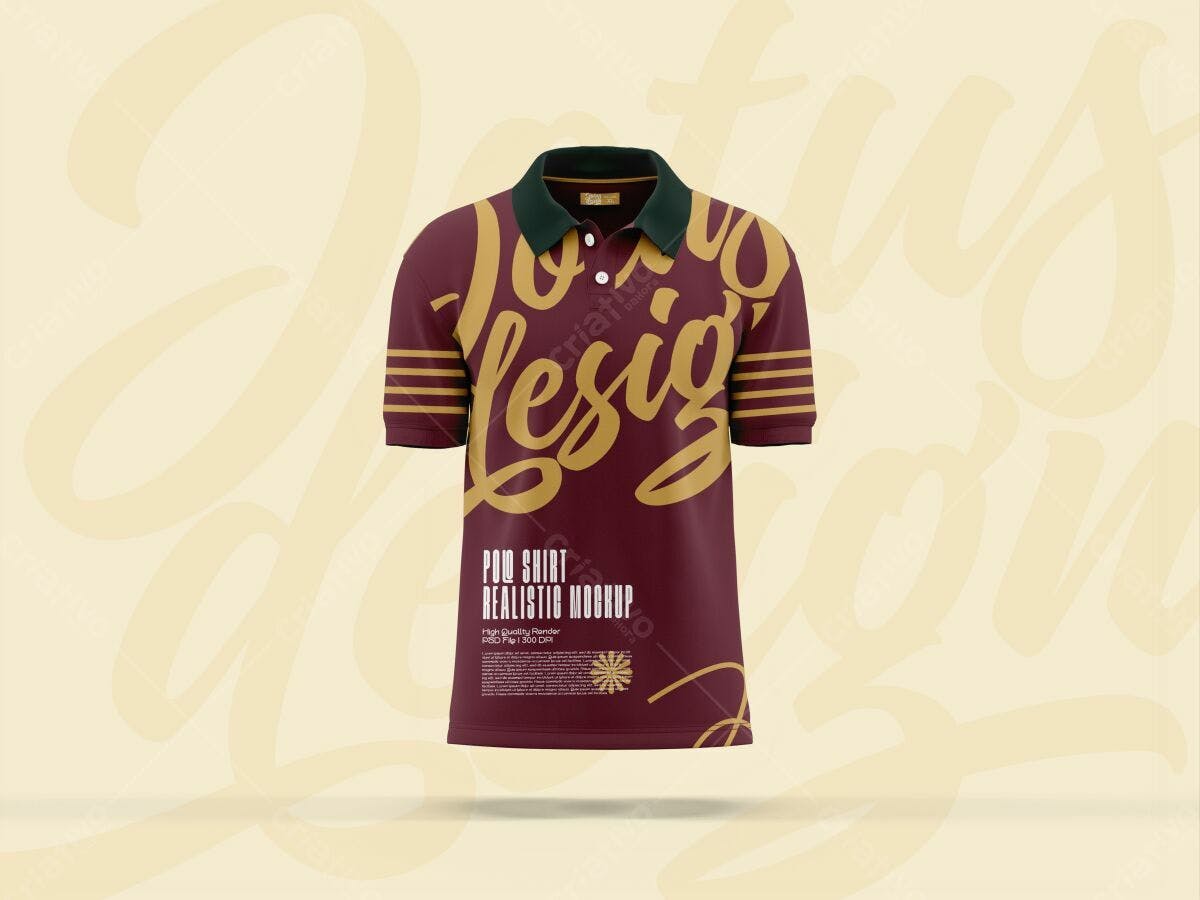 Camiseta Polo Bordô e Dourado PSD Editável