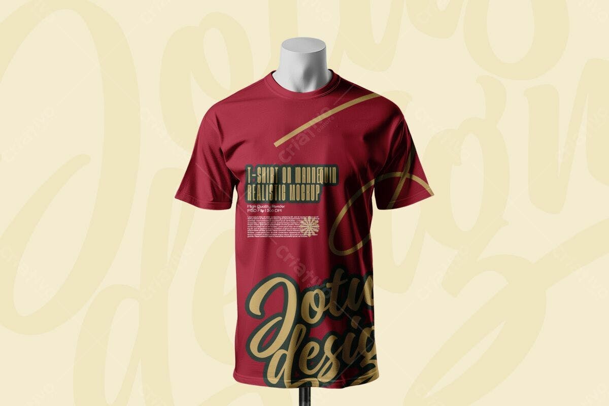 Mockup Camiseta Vermelha com Design Dourado PSD Editável